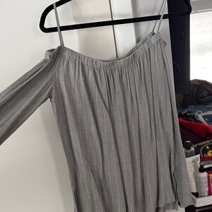 Cloth & Stone Gray Striped Off-Shoulder Top